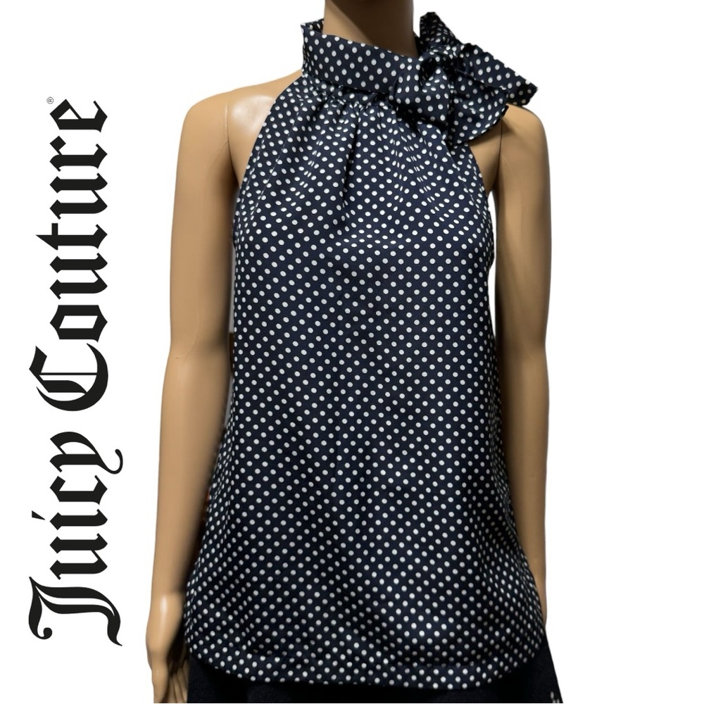 JUICY COUTURE Halter Top Women's Size S Polka Dot Navy White